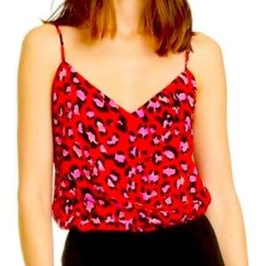 L'AGENCE Jane Silk V-Neck Red Pink Spaghetti Strap Camisole Tank Medium